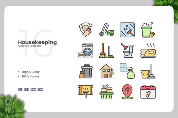 Housekeeping Colored Icons: Graphics for Branding