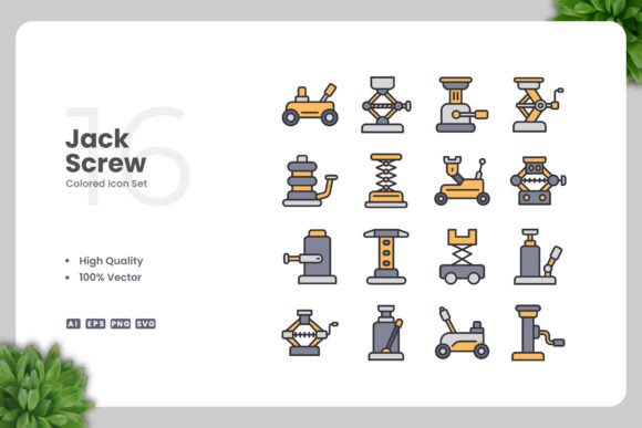 Jack Screw Colored Icons: Vibrant Graphics for Modern Brands