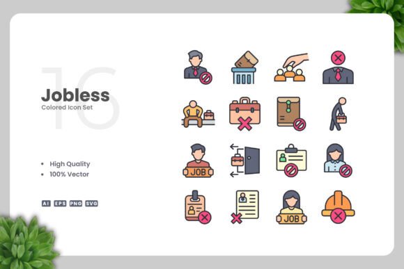 Jobless Colored Icons: Essential Graphics for Sellers