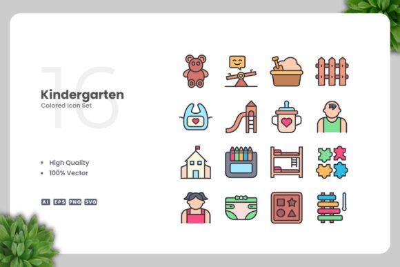 Kindergarten Colored Icons: Vibrant Graphics for Blogs