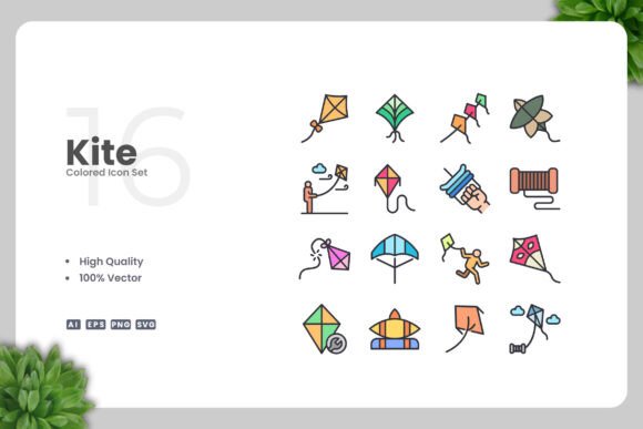 Kite Colored Icons: Vibrant Graphics for Digital Shops