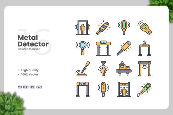 Metal Detector Colored Icons: Graphics for Modern Brands