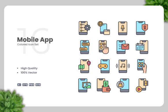 Mobile App Colored Icons: Clean Graphics for Crafters