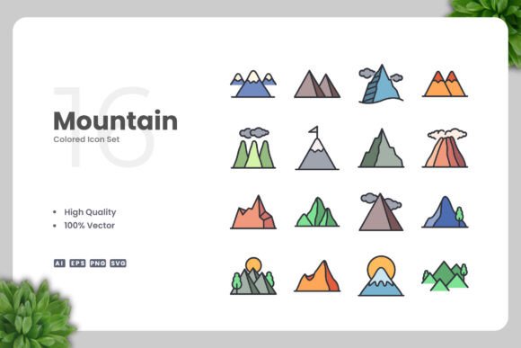 Mountain Colored Icons: Essential Graphics and Icons