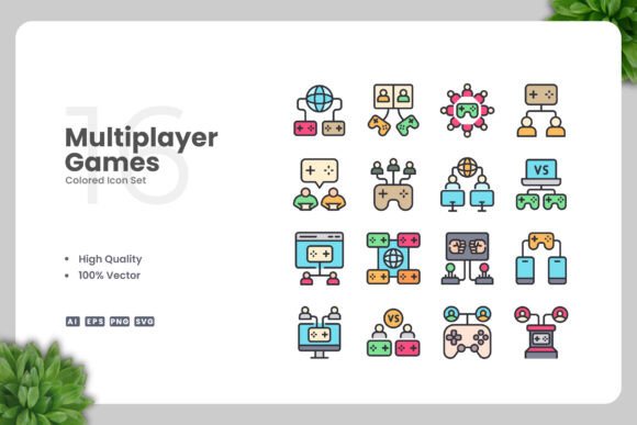 Multiplayer Games Colored Icons: Graphics for Sellers