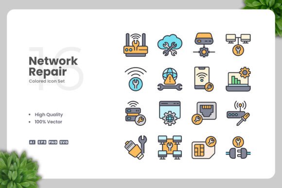 Network Repair Colored Icons: Graphics for Branding