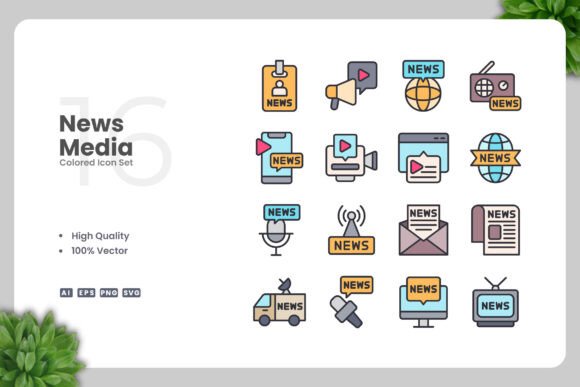 News Media Colored Icons: Graphics for Crafters