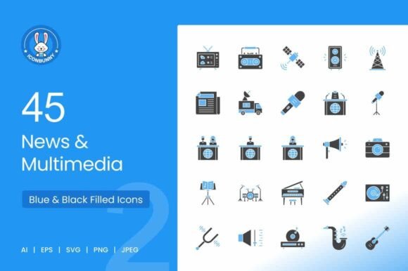 News Multimedia Blue Black Icons: A Designer's Review