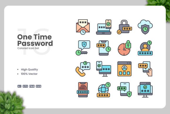 One Time Password Colored Icons: Graphics for Sellers