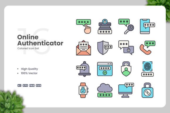 Online Authenticator Colored Icons: Modern Graphics for Web