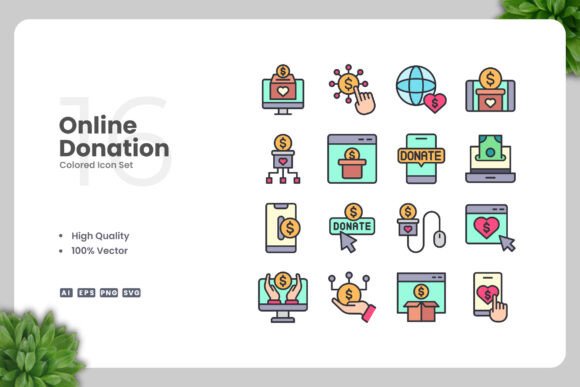 Online Donation Colored Icons: Graphics for Modern Websites