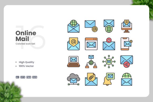 Online Mail Colored Icons: Graphics for Sellers