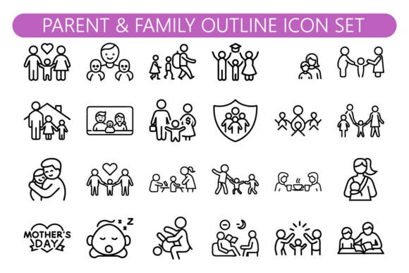 Parent and Family Outline Icon Set: Graphics for Local Business Branding