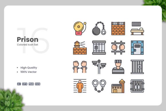 Prison Colored Icons: Modern Graphics for Editorial Use