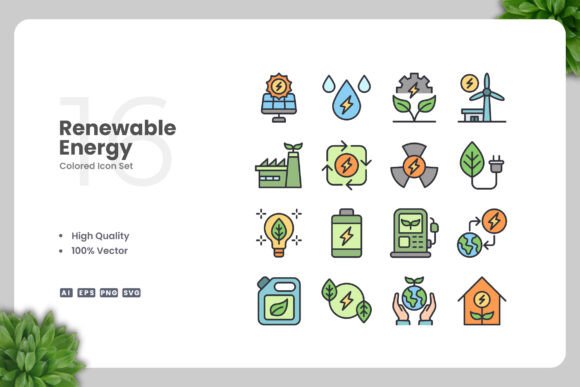 Renewable Energy Icons: Modern Graphics for Web