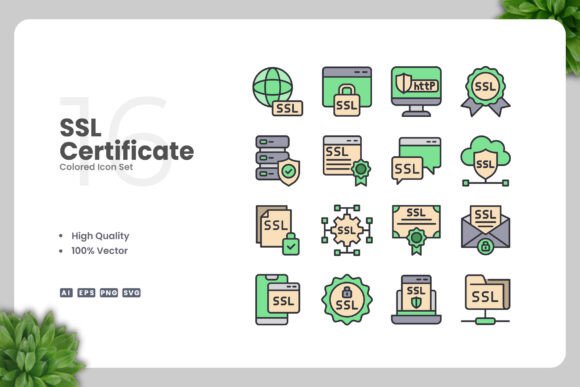 SSL Certificate Colored Icons: Graphics for Crafters