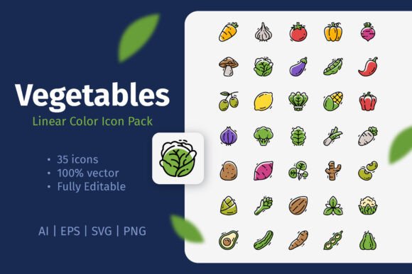 Vegetables Linear Color Icon Pack: Graphics & Icons