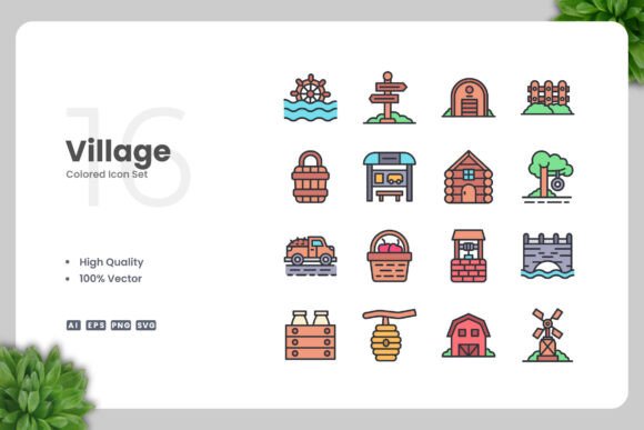 Village Colored Icons: Graphics for Crafters