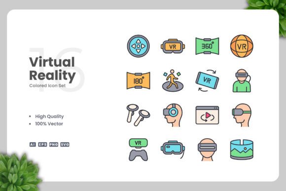 Virtual Reality Colored Icons: Modern Graphics for Branding