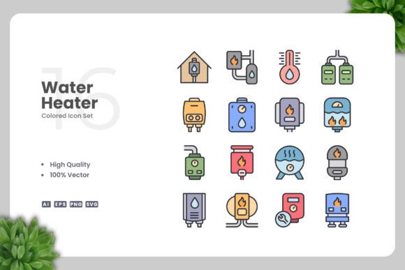 Water Heater Colored Icons: Modern Graphics for Branding