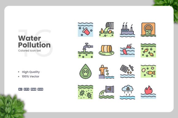 Water Pollution Icons: Clean Graphics for Sellers
