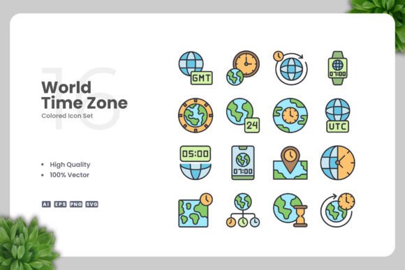 World Time Zone Colored Icons: Graphics for Crafters