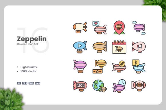 Zeppelin Colored Icons: Graphics for Digital Shops